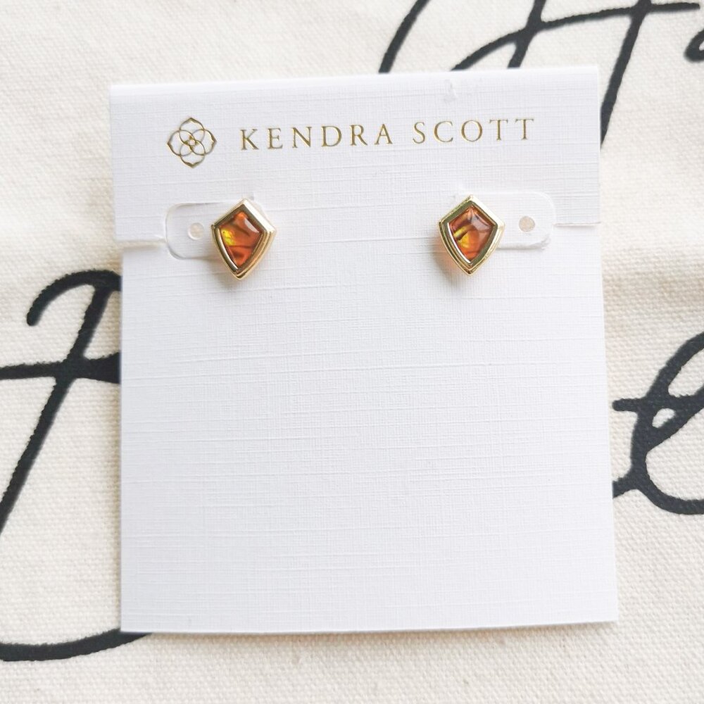 Kendra Scott Stud Earrings - Monica - Marbled Amber Gold